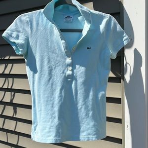 Teal blue baby blue pastel blue women’s Lacoste polo shirt